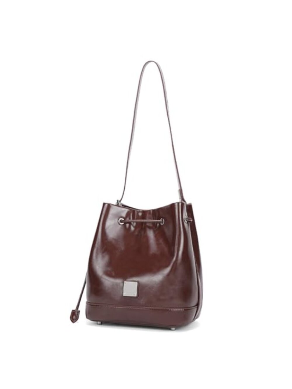 Small Vegan Leather Bucket Purse Drawstring Shoulder Bag